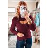 imagePRETTYGARDEN Womens 2025 Fashion Fall Clothes 2 Piece Cutout Tops Long Sleeve Mock Neck Rib Knit Winter Pullover SweaterWine Red