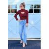 imagePRETTYGARDEN Womens 2025 Fashion Fall Clothes 2 Piece Cutout Tops Long Sleeve Mock Neck Rib Knit Winter Pullover SweaterWine Red