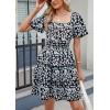 imagePRETTYGARDEN Womens 2025 Floral Summer Short Dress Square Neck Short Sleeve Tiered Ruffle Boho Swing DressesBlack Blue Floral