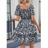 imagePRETTYGARDEN Womens 2025 Floral Summer Short Dress Square Neck Short Sleeve Tiered Ruffle Boho Swing DressesBlack Blue Floral