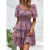 imagePRETTYGARDEN Womens 2025 Floral Summer Short Dress Square Neck Short Sleeve Tiered Ruffle Boho Swing DressesBlack Pink Floral