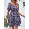 imagePRETTYGARDEN Womens 2025 Floral Summer Short Dress Square Neck Short Sleeve Tiered Ruffle Boho Swing DressesBlue Purple Floral