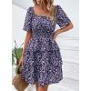imagePRETTYGARDEN Womens 2025 Floral Summer Short Dress Square Neck Short Sleeve Tiered Ruffle Boho Swing DressesBlue Purple Floral