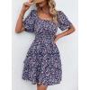 imagePRETTYGARDEN Womens 2025 Floral Summer Short Dress Square Neck Short Sleeve Tiered Ruffle Boho Swing DressesBlue Purple Floral
