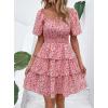 imagePRETTYGARDEN Womens 2025 Floral Summer Short Dress Square Neck Short Sleeve Tiered Ruffle Boho Swing DressesRed Pink Floral