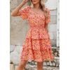 imagePRETTYGARDEN Womens 2025 Floral Summer Short Dress Square Neck Short Sleeve Tiered Ruffle Boho Swing DressesRose Red Floral