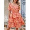imagePRETTYGARDEN Womens 2025 Floral Summer Short Dress Square Neck Short Sleeve Tiered Ruffle Boho Swing DressesRose Red Floral