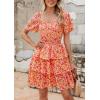imagePRETTYGARDEN Womens 2025 Floral Summer Short Dress Square Neck Short Sleeve Tiered Ruffle Boho Swing DressesRose Red Floral