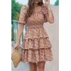 imagePRETTYGARDEN Womens 2025 Floral Summer Short Dress Square Neck Short Sleeve Tiered Ruffle Boho Swing DressesTurmeric