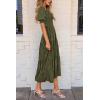 imagePRETTYGARDEN Womens 2025 Summer Casual Midi Dresses Square Neck Short Sleeve Smocked A Line Floral Flowy Elegant Boho DressArmy Green