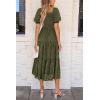 imagePRETTYGARDEN Womens 2025 Summer Casual Midi Dresses Square Neck Short Sleeve Smocked A Line Floral Flowy Elegant Boho DressArmy Green