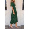 imagePRETTYGARDEN Womens 2025 Summer Casual Midi Dresses Square Neck Short Sleeve Smocked A Line Floral Flowy Elegant Boho DressDark Green