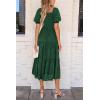 imagePRETTYGARDEN Womens 2025 Summer Casual Midi Dresses Square Neck Short Sleeve Smocked A Line Floral Flowy Elegant Boho DressDark Green