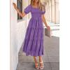 imagePRETTYGARDEN Womens 2025 Summer Casual Midi Dresses Square Neck Short Sleeve Smocked A Line Floral Flowy Elegant Boho DressDark Purple