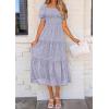 imagePRETTYGARDEN Womens 2025 Summer Casual Midi Dresses Square Neck Short Sleeve Smocked A Line Floral Flowy Elegant Boho DressGrey Blue
