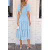 imagePRETTYGARDEN Womens 2025 Summer Casual Midi Dresses Square Neck Short Sleeve Smocked A Line Floral Flowy Elegant Boho DressLight Blue