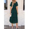 imagePRETTYGARDEN Womens 2025 Summer Casual Midi Dresses Square Neck Short Sleeve Smocked A Line Floral Flowy Elegant Boho DressMalachite Green