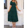 imagePRETTYGARDEN Womens 2025 Summer Casual Midi Dresses Square Neck Short Sleeve Smocked A Line Floral Flowy Elegant Boho DressMalachite Green