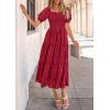 imagePRETTYGARDEN Womens 2025 Summer Casual Midi Dresses Square Neck Short Sleeve Smocked A Line Floral Flowy Elegant Boho DressRed