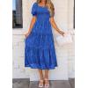 imagePRETTYGARDEN Womens 2025 Summer Casual Midi Dresses Square Neck Short Sleeve Smocked A Line Floral Flowy Elegant Boho DressRoyal Blue