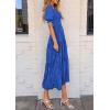 imagePRETTYGARDEN Womens 2025 Summer Casual Midi Dresses Square Neck Short Sleeve Smocked A Line Floral Flowy Elegant Boho DressRoyal Blue