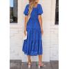 imagePRETTYGARDEN Womens 2025 Summer Casual Midi Dresses Square Neck Short Sleeve Smocked A Line Floral Flowy Elegant Boho DressRoyal Blue