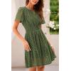 imagePRETTYGARDEN Womens 2025 Summer Short Dress V Neck Short Sleeve A Line Hollow Out Lace Ruffle Cute Casual Beach Party DressesArmy Green