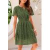 imagePRETTYGARDEN Womens 2025 Summer Short Dress V Neck Short Sleeve A Line Hollow Out Lace Ruffle Cute Casual Beach Party DressesArmy Green