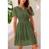 imagePRETTYGARDEN Womens 2025 Summer Short Dress V Neck Short Sleeve A Line Hollow Out Lace Ruffle Cute Casual Beach Party DressesArmy Green