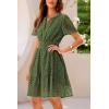 imagePRETTYGARDEN Womens 2025 Summer Short Dress V Neck Short Sleeve A Line Hollow Out Lace Ruffle Cute Casual Beach Party DressesArmy Green