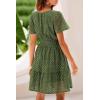 imagePRETTYGARDEN Womens 2025 Summer Short Dress V Neck Short Sleeve A Line Hollow Out Lace Ruffle Cute Casual Beach Party DressesArmy Green