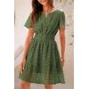 imagePRETTYGARDEN Womens 2025 Summer Short Dress V Neck Short Sleeve A Line Hollow Out Lace Ruffle Cute Casual Beach Party DressesArmy Green