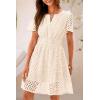 imagePRETTYGARDEN Womens 2025 Summer Short Dress V Neck Short Sleeve A Line Hollow Out Lace Ruffle Cute Casual Beach Party DressesBeige