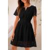 imagePRETTYGARDEN Womens 2025 Summer Short Dress V Neck Short Sleeve A Line Hollow Out Lace Ruffle Cute Casual Beach Party DressesBlack