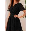 imagePRETTYGARDEN Womens 2025 Summer Short Dress V Neck Short Sleeve A Line Hollow Out Lace Ruffle Cute Casual Beach Party DressesBlack