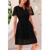 imagePRETTYGARDEN Womens 2025 Summer Short Dress V Neck Short Sleeve A Line Hollow Out Lace Ruffle Cute Casual Beach Party DressesBlack