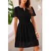 imagePRETTYGARDEN Womens 2025 Summer Short Dress V Neck Short Sleeve A Line Hollow Out Lace Ruffle Cute Casual Beach Party DressesBlack