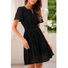 imagePRETTYGARDEN Womens 2025 Summer Short Dress V Neck Short Sleeve A Line Hollow Out Lace Ruffle Cute Casual Beach Party DressesBlack