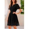 imagePRETTYGARDEN Womens 2025 Summer Short Dress V Neck Short Sleeve A Line Hollow Out Lace Ruffle Cute Casual Beach Party DressesBlack