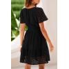 imagePRETTYGARDEN Womens 2025 Summer Short Dress V Neck Short Sleeve A Line Hollow Out Lace Ruffle Cute Casual Beach Party DressesBlack