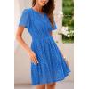 imagePRETTYGARDEN Womens 2025 Summer Short Dress V Neck Short Sleeve A Line Hollow Out Lace Ruffle Cute Casual Beach Party DressesBlue