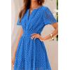 imagePRETTYGARDEN Womens 2025 Summer Short Dress V Neck Short Sleeve A Line Hollow Out Lace Ruffle Cute Casual Beach Party DressesBlue
