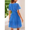 imagePRETTYGARDEN Womens 2025 Summer Short Dress V Neck Short Sleeve A Line Hollow Out Lace Ruffle Cute Casual Beach Party DressesBlue
