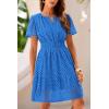 imagePRETTYGARDEN Womens 2025 Summer Short Dress V Neck Short Sleeve A Line Hollow Out Lace Ruffle Cute Casual Beach Party DressesBlue