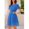 imagePRETTYGARDEN Womens 2025 Summer Short Dress V Neck Short Sleeve A Line Hollow Out Lace Ruffle Cute Casual Beach Party DressesBlue
