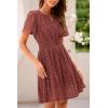 imagePRETTYGARDEN Womens 2025 Summer Short Dress V Neck Short Sleeve A Line Hollow Out Lace Ruffle Cute Casual Beach Party DressesBrown Red