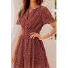 imagePRETTYGARDEN Womens 2025 Summer Short Dress V Neck Short Sleeve A Line Hollow Out Lace Ruffle Cute Casual Beach Party DressesBrown Red