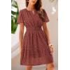 imagePRETTYGARDEN Womens 2025 Summer Short Dress V Neck Short Sleeve A Line Hollow Out Lace Ruffle Cute Casual Beach Party DressesBrown Red