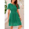 imagePRETTYGARDEN Womens 2025 Summer Short Dress V Neck Short Sleeve A Line Hollow Out Lace Ruffle Cute Casual Beach Party DressesDark Green