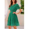 imagePRETTYGARDEN Womens 2025 Summer Short Dress V Neck Short Sleeve A Line Hollow Out Lace Ruffle Cute Casual Beach Party DressesDark Green